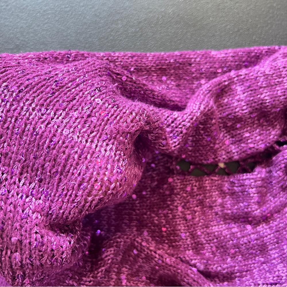 Y2K Purple Sequin Cowl Neck Top Size Small Glam Sequin Top Knit - Picture 10 of 10